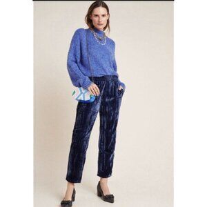 Tina Jo‎ Womens Josephine Velvet Capri Pants Blue High Rise SZ S